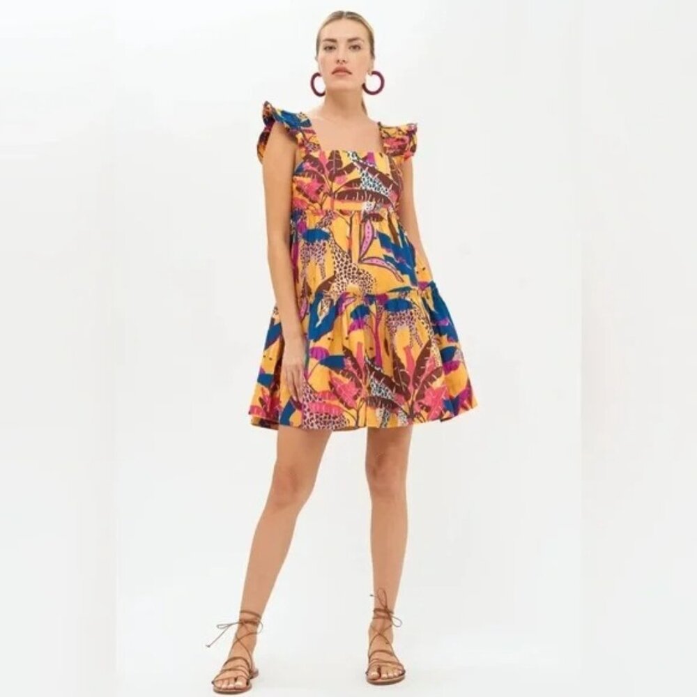 Oliphant Square Neck Mini Dress in Kruger Saffron Giraffe Size XS